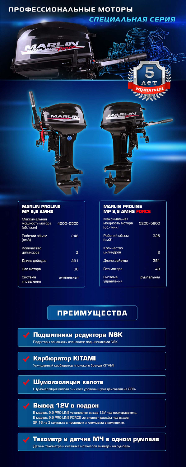 Лодочный мотор MARLIN PROLINE MP 9.9 (20) AMHS FORCE в Владивостоке